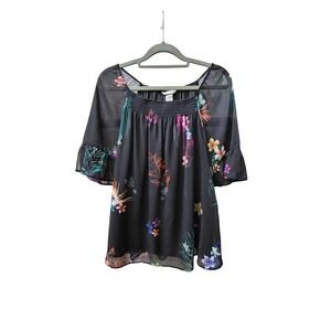 Boho Christopher & Banks Black Floral Sheer Blouse Women's Size S
